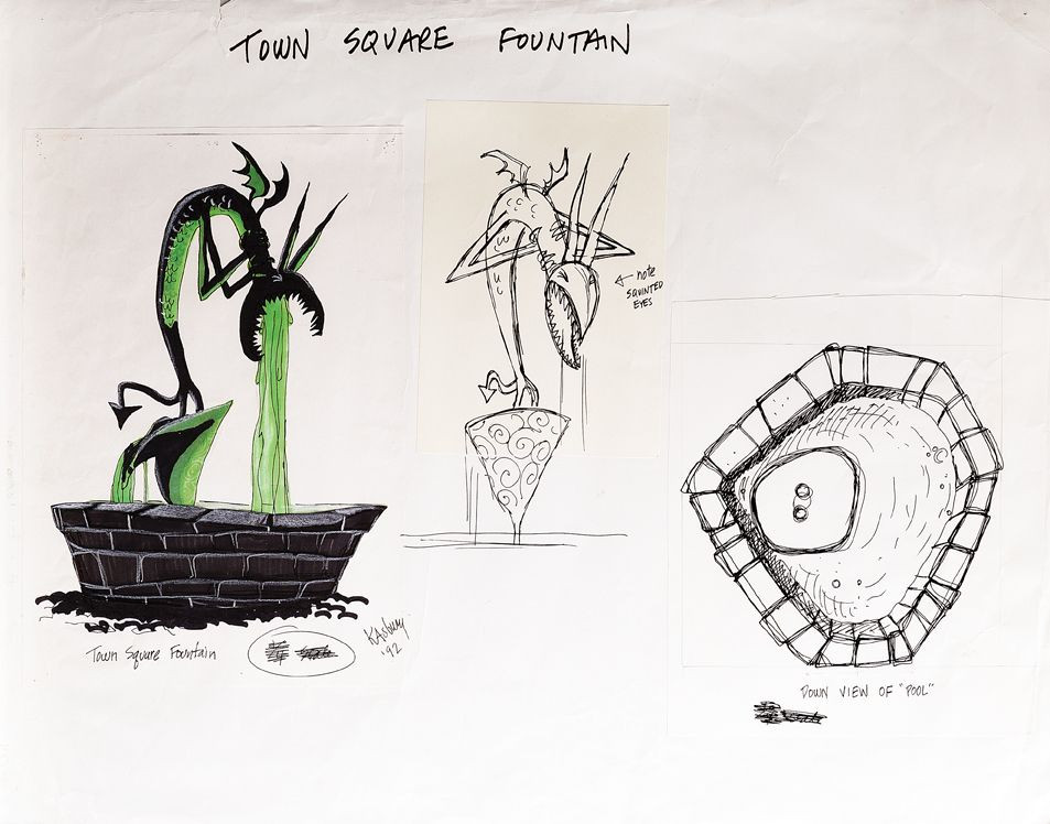 Nightmare Before Christmas Fountain
 3 “Halloween Town” fountain sketches from The Nightmare