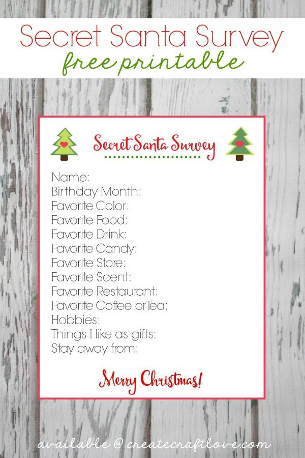 Office Christmas Gift Exchange Ideas
 Secret Santa Survey Printable Pinterest Best