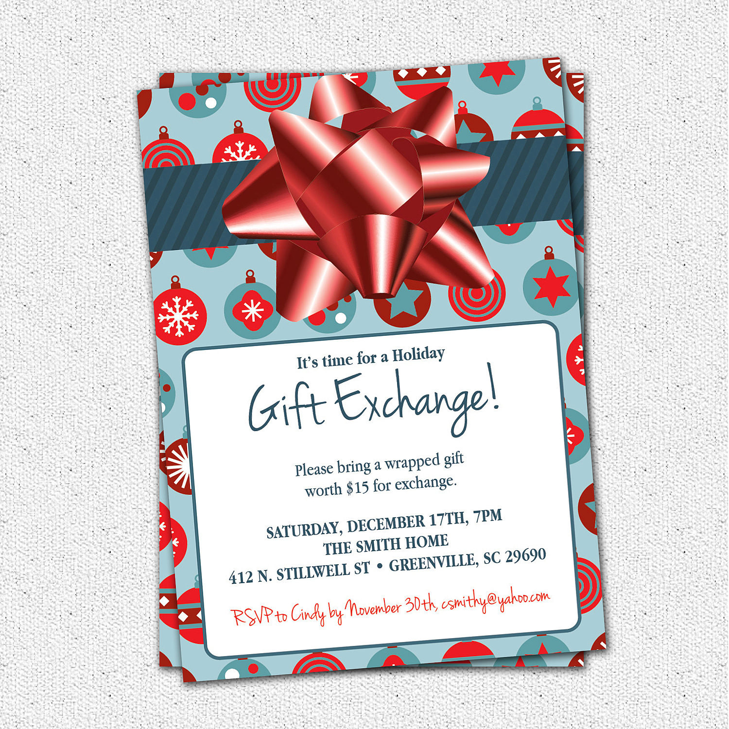 Office Christmas Party Gift Exchange Ideas
 Christmas Holiday Gift Exchange Party Invitation Blue or Green