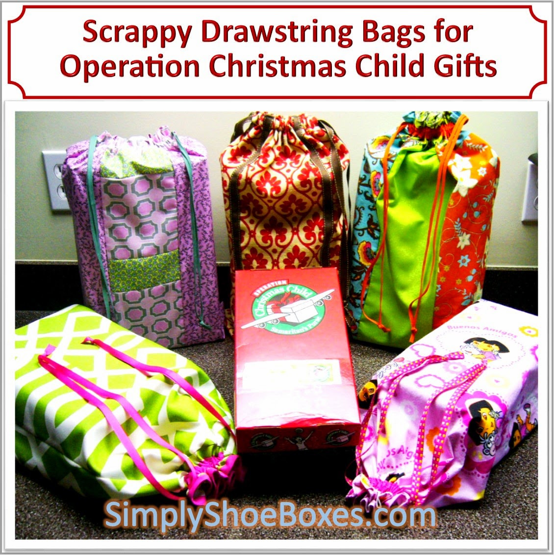 Operation Christmas Child Gift Ideas
 Simply Shoeboxes Scrappy Drawstring Tote Bags for
