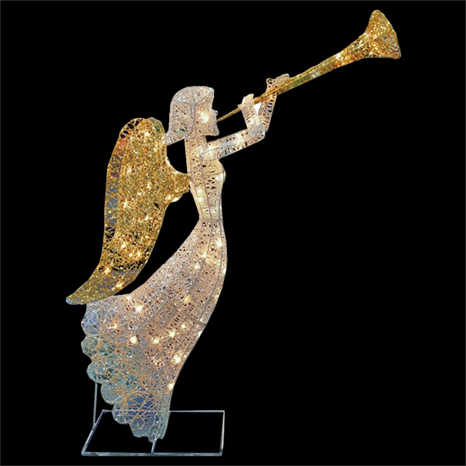 Outdoor Christmas Angels
 48" 3 D LED Lighted Glittering Mesh Trumpeting Angel