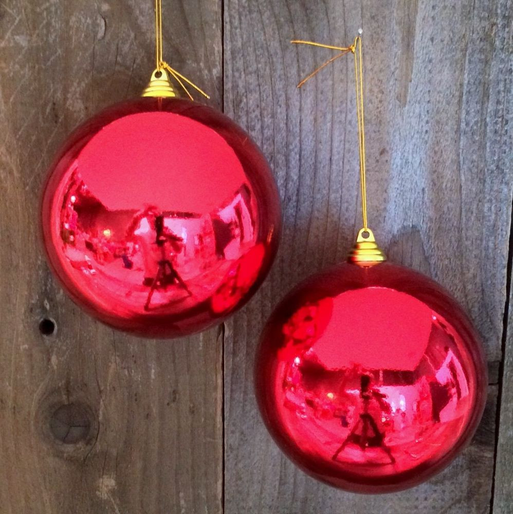 Outdoor Christmas Ball Ornaments
 2 SHINY RED 5" CHRISTMAS BALL PLASTIC OUTDOOR ORNAMENTS 5