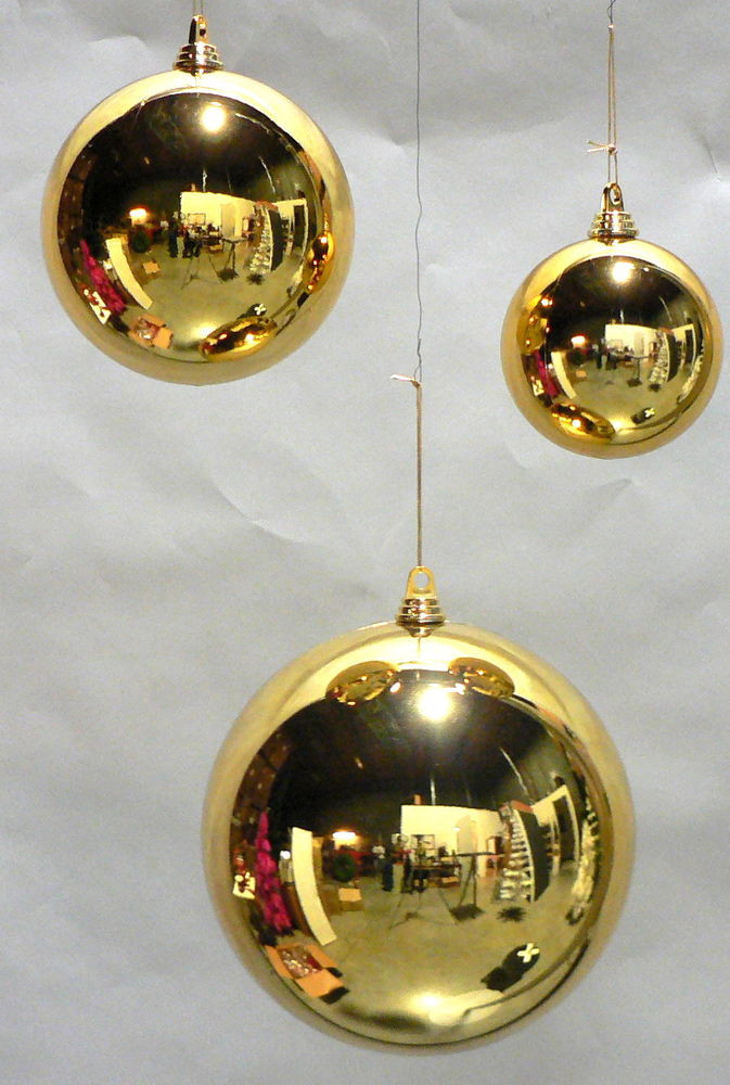 Outdoor Christmas Ball Ornaments
 4 LARGE SHINY 11" GOLD CHRISTMAS BALLS PLASTIC 280MM