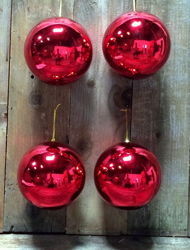 Outdoor Christmas Ball Ornaments
 SET OF 4 SHINY RED 5" CHRISTMAS BALL PLASTIC OUTDOOR