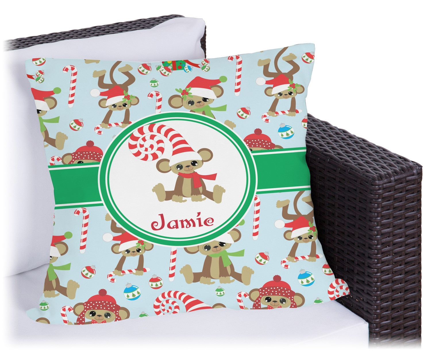 Outdoor Christmas Pillows
 Christmas Monkeys Outdoor Pillow Personalized