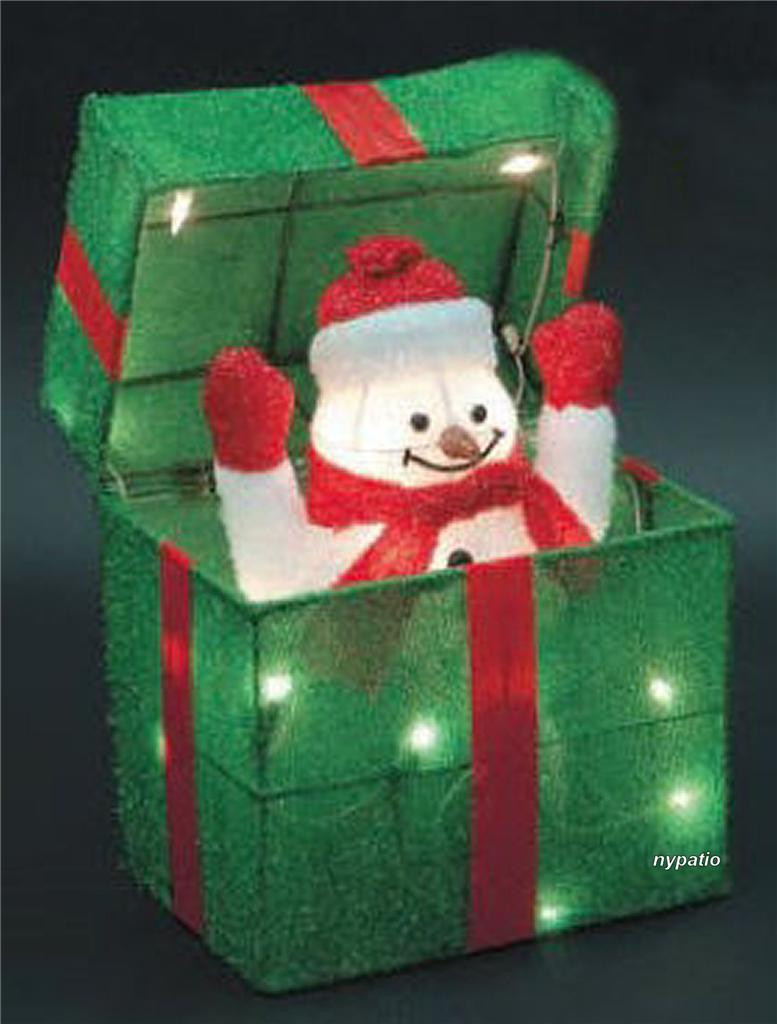 Outdoor Christmas Present Decorations
 ANIMATED SNOWMAN GIFT BOX LIGHTED TINSEL INDOOR OUTDOOR
