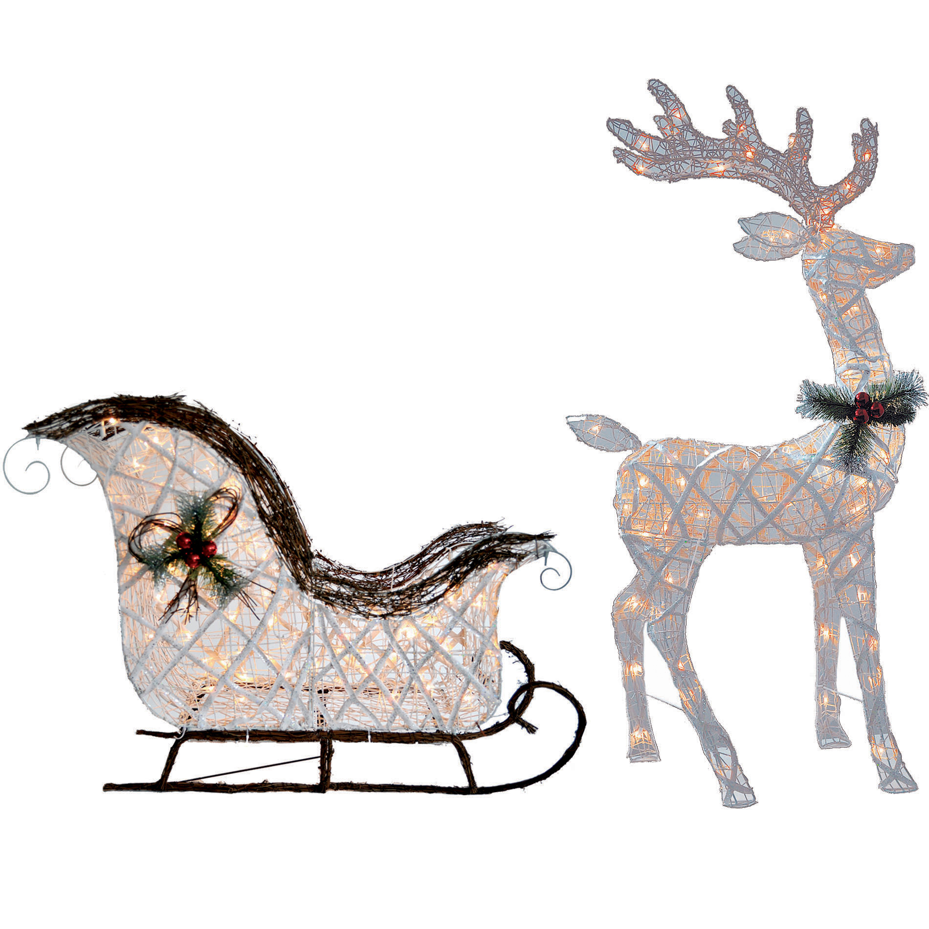 Outdoor Christmas Reindeer
 PVC Vine Reindeer and Sleigh 140 Lights Clear or White