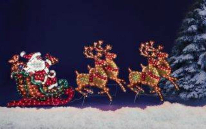 Outdoor Christmas Reindeer Decorations Lighted
 LIGHTED Santa in his sleigh & 4 reindeer Christmas Holiday