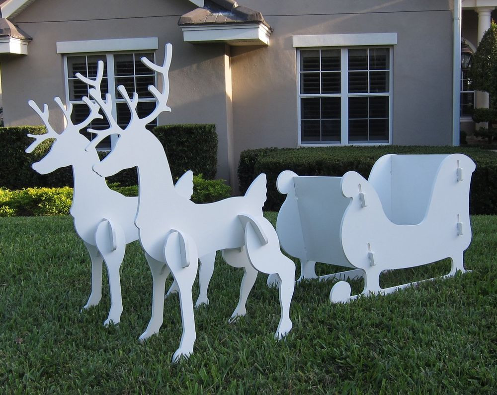Outdoor Christmas Reindeer
 Santa Sleigh Reindeer Set Christmas Outdoor Yard Decor 2