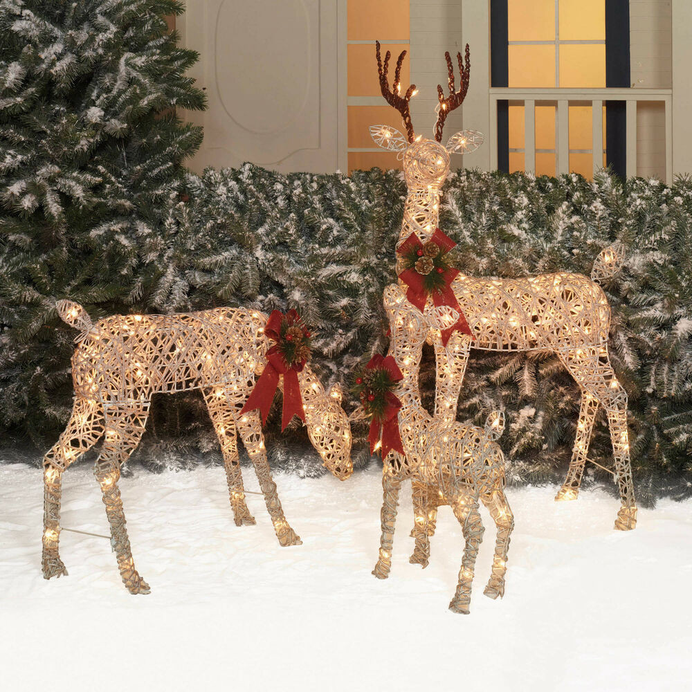 Outdoor Christmas Reindeer
 OUTDOOR LIGHTED PRE LIT 3 Pc Deer Family DISPLAY SCENE