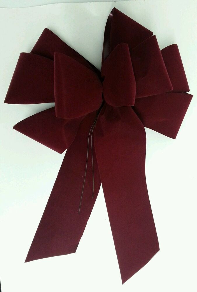Outdoor Christmas Ribbon
 Set of 2 JUMBO 15" Han Made Christmas Bows BURGUNDY Velvet