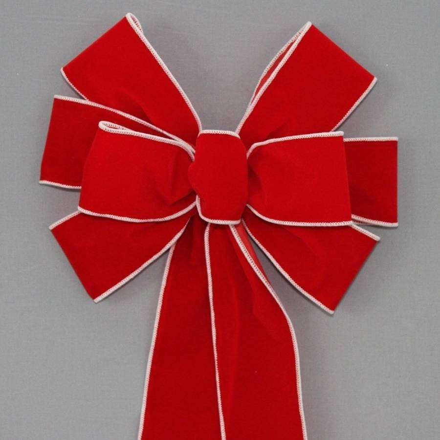 Outdoor Christmas Ribbon
 Red White Edge Outdoor Christmas Bow 10" Package