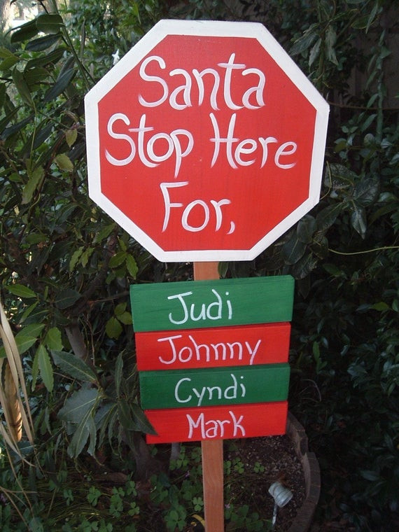 Outdoor Christmas Signs
 Santa Stop Here personalized yard stake