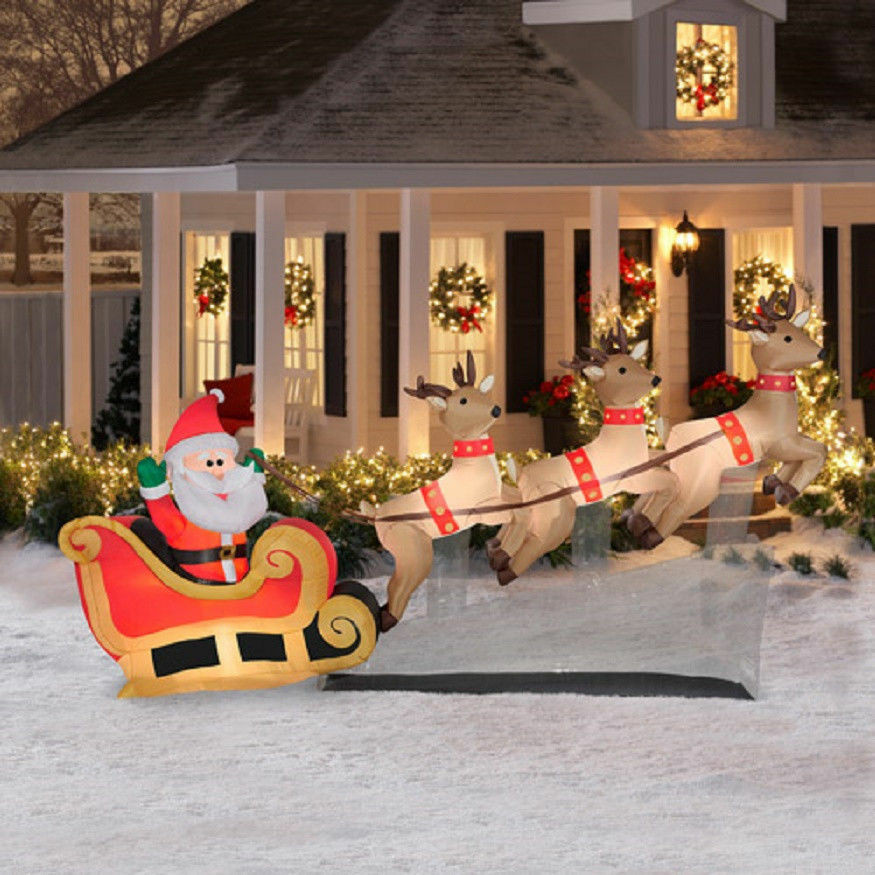 Outdoor Christmas Sleigh
 10ft Santa Sleigh & Reindeer Christmas Lighted Airblown
