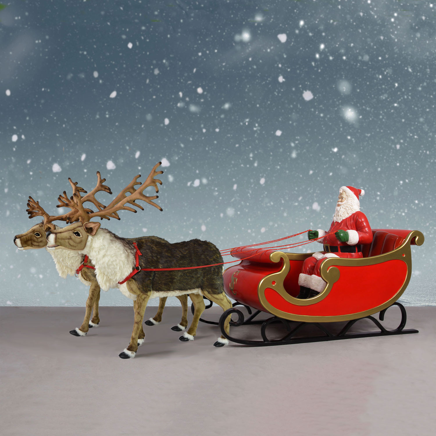 Outdoor Christmas Sleigh
 Nordic Reindeer with Santa Sleigh 150" Santa Display