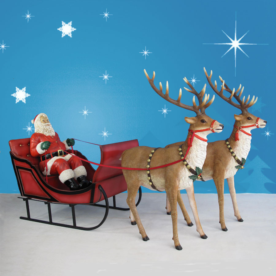 Outdoor Christmas Sleigh
 120in Wide Giant Santa Sleigh & Two Reindeer Set
