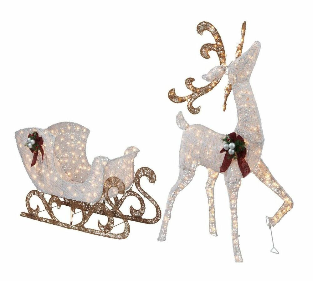 Outdoor Christmas Sleigh
 5 Lighted White Reindeer with Sleigh Outdoor Christmas