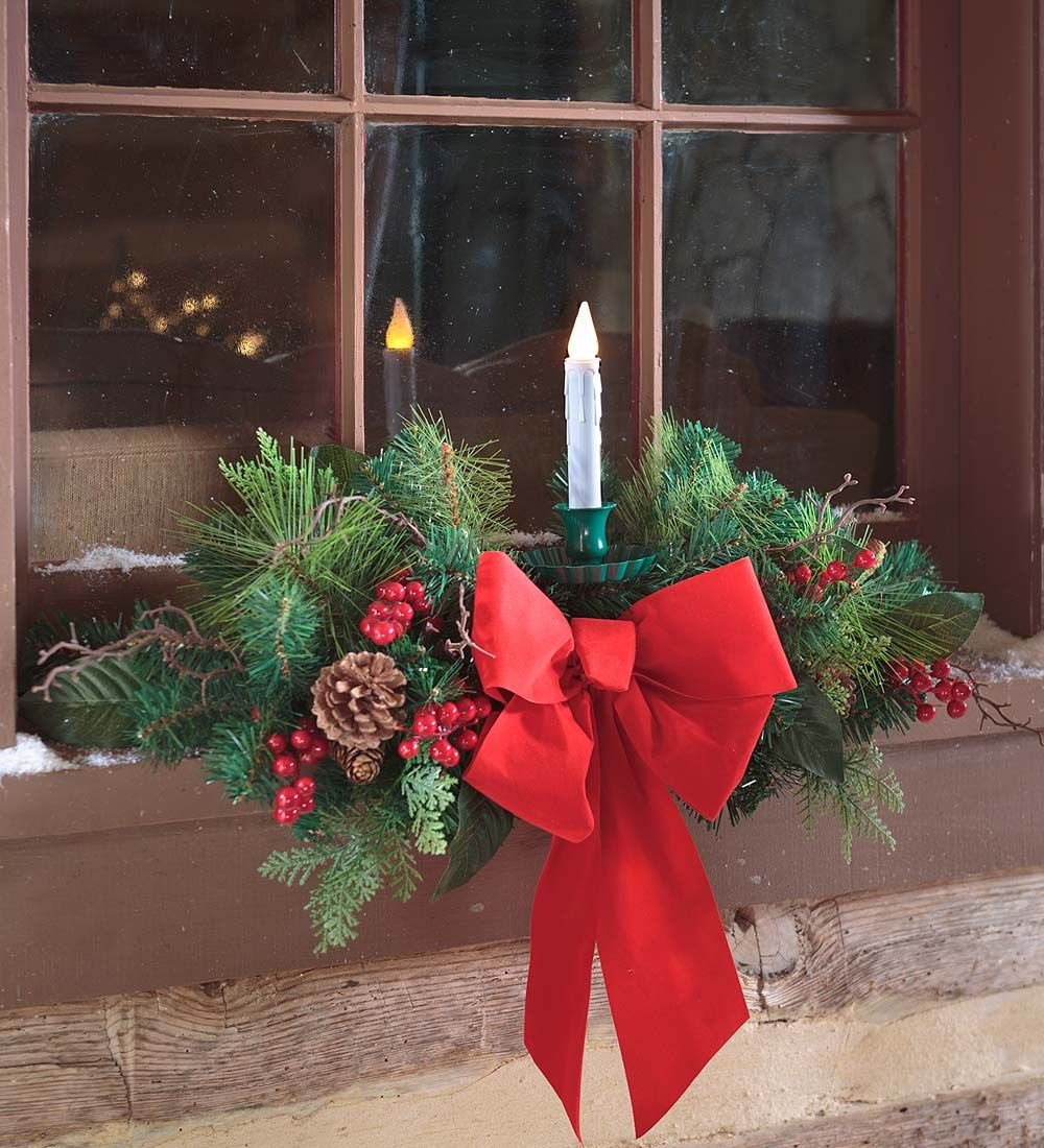 Outdoor Christmas Window Swags
 Holiday Window Swag with Candle Outdoor Holiday