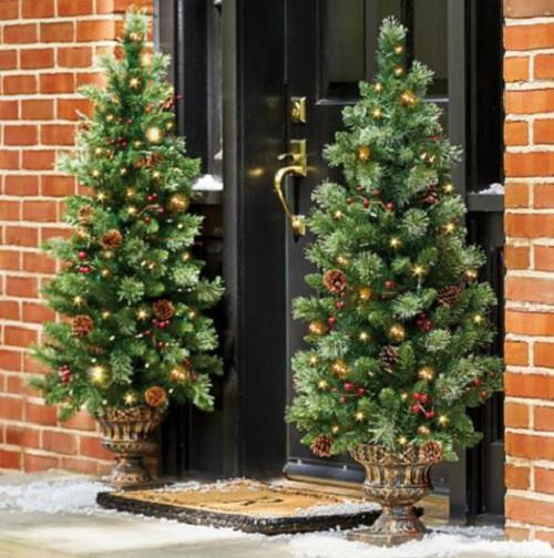 Outdoor Entryway Christmas Trees
 4 Lighted Pre Lit CORDLESS Christmas Porch Tree Topiary