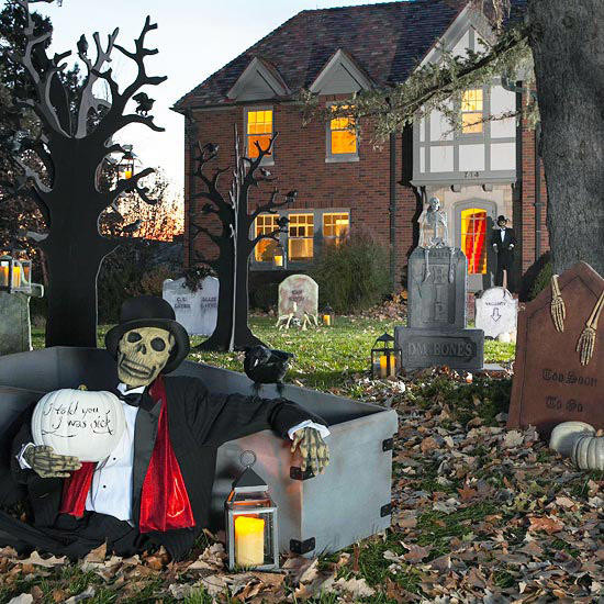 Outdoor Halloween Props
 Make Faux Tombstones for Halloween
