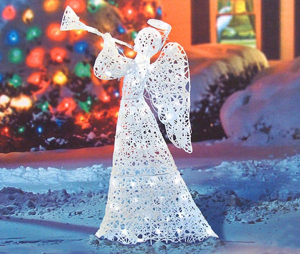 Outdoor Lighted Christmas Angel
 48" FLOCKED TRUMPETING ANGEL LIGHTED CHRISTMAS YARD ART