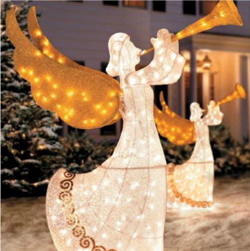 Outdoor Lighted Christmas Angel
 Set 2 OUTDOOR ANIMATED LIGHTED CHRISTMAS TRUMPETING ANGELS