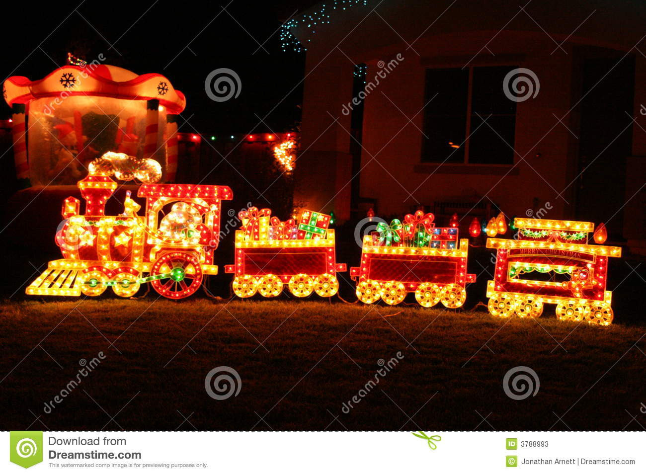 Outdoor Lighted Christmas Train
 Christmas train stock image Image of choochoo santa