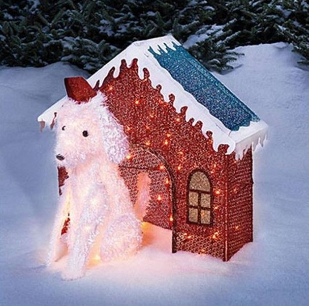 Outdoor Lighted Dog Christmas Decorations
 Lighted Glitter Mesh Dog & Dog House Christmas Outdoor