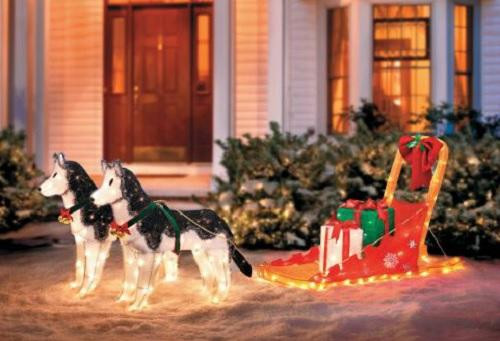 Outdoor Lighted Dog Christmas Decorations
 SET Lighted ALASKAN DOG SLED HUSKY SLEIGH DISPLAY Outdoor