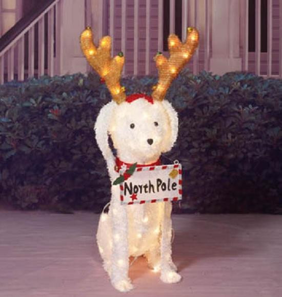 Outdoor Lighted Dog Christmas Decorations
 SALE Outdoor Lighted 36" TINSEL REINDEER PUPPY DOG