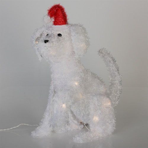 Outdoor Lighted Dog Christmas Decorations
 Lighted White Puppy Dog with Santa Claus Hat Christmas