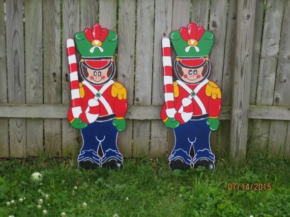Outdoor Toy Soldier Christmas Decorations
 Christmas Toy Sol r with Candy Cane Wood by ChartinisYardArt