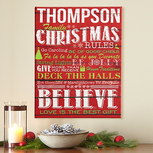 Personalized Christmas Gift Ideas
 Family Christmas Rules Canvas