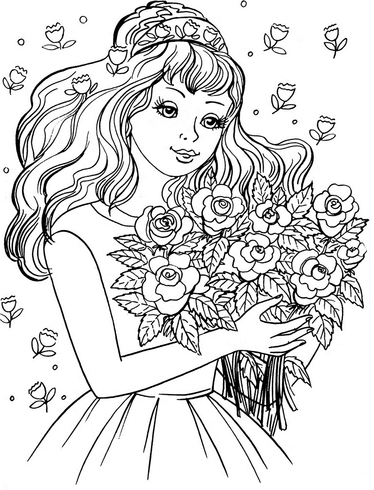 Personalized Flower Girl Coloring Book
 Adult coloring pages girl and flower ColoringStar