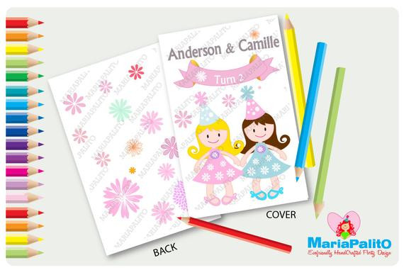 Personalized Flower Girl Coloring Book
 6 Girl Coloring Books Twins Party Favor Two Girl Doll