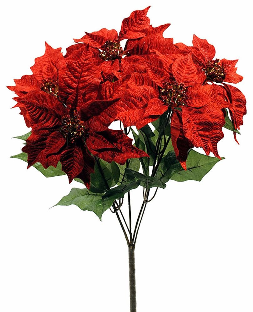 Poinsettia Christmas Flower
 Artificial Red Velvet Poinsettia Flower Plant Christmas