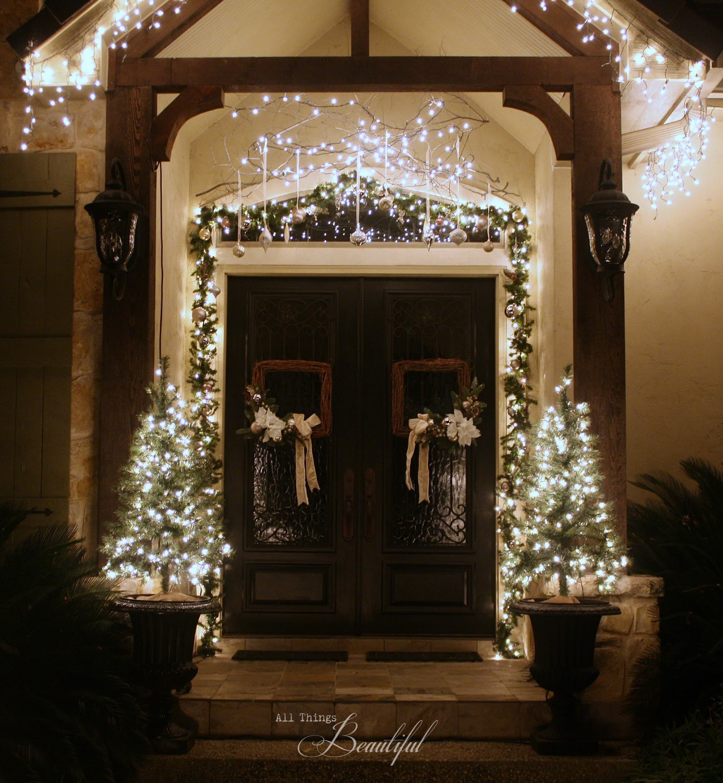 Porch Christmas Lights
 All Things Beautiful Christmas Porch Garland