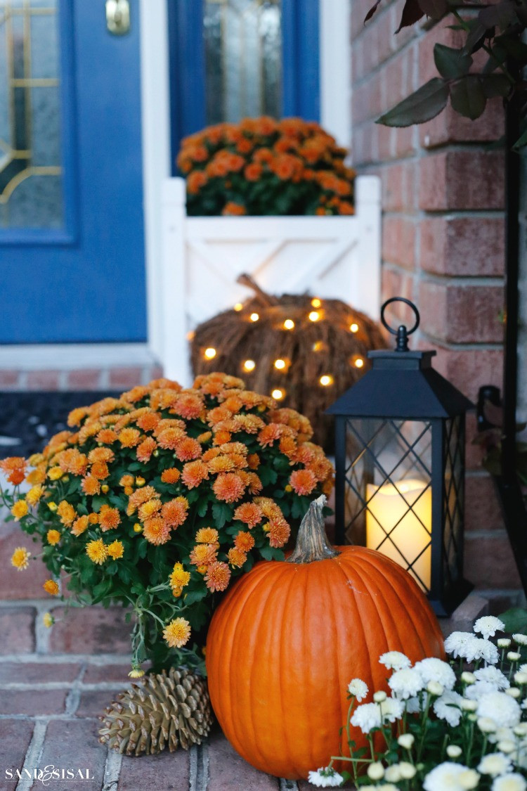 Porch Fall Decorating Ideas
 Indigo and Orange Fall Front Porch Sand and Sisal