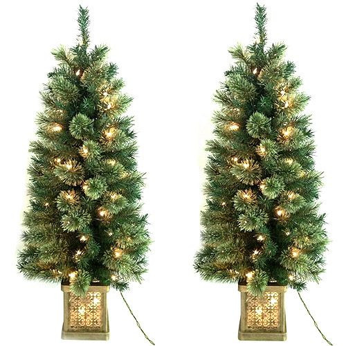 Pre Lit Outdoor Christmas Trees
 Holiday Time Pre lit 4 Topiary Christmas Trees in Pots 2