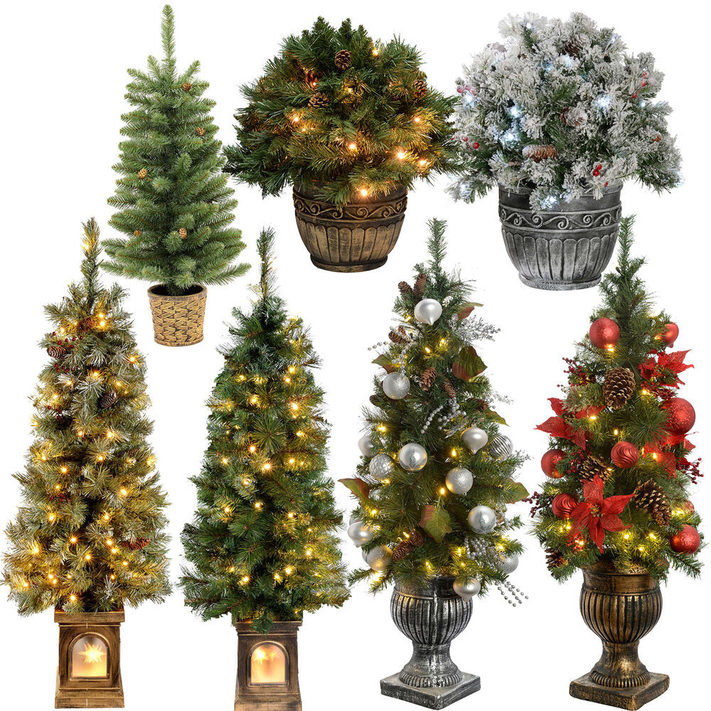 Prelit Porch Christmas Trees
 2ft 3ft 4ft Pre Lit Pine Christmas Tree Warm White LED