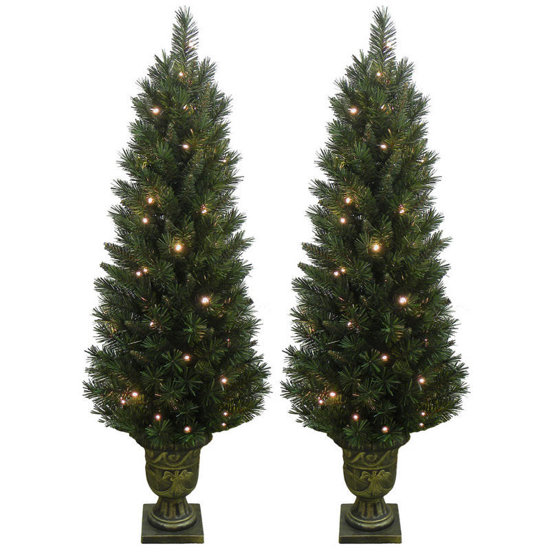 Prelit Porch Christmas Trees
 2 x Festive Pre Lit Pathway Artificial Pine Christmas Tree
