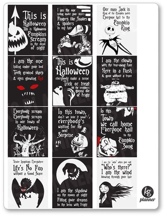 Quote From Nightmare Before Christmas
 Nightmare Before Christmas Quote Full Box Planner Stickers for