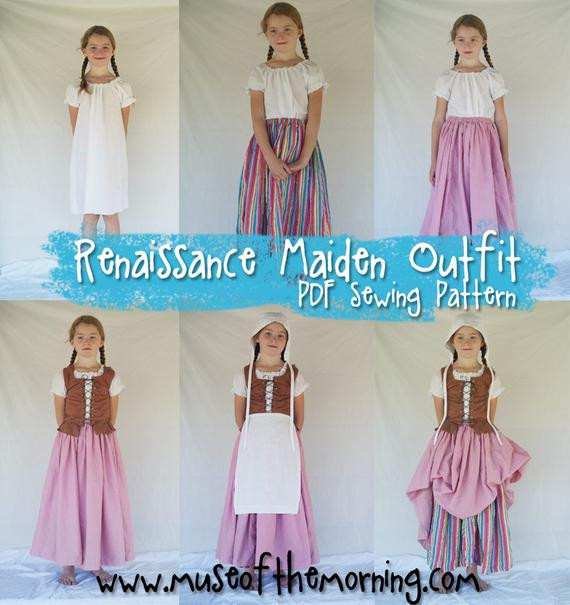 Renaissance Costumes DIY
 PDF SEWING PATTERN plete Renaissance Maiden Dress girls