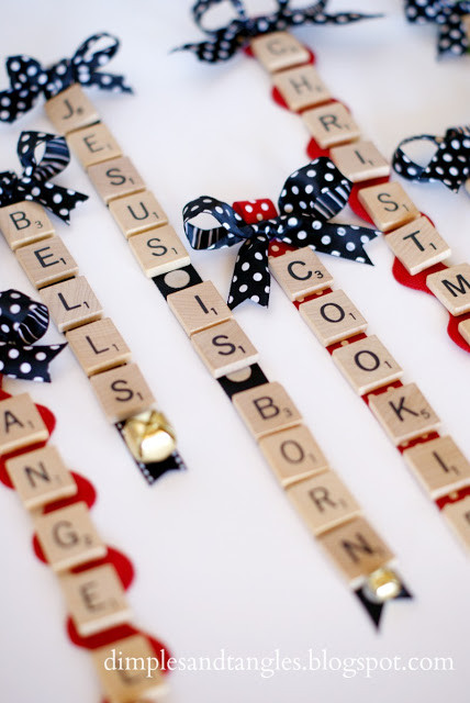 Scrabble Tile Christmas Ornaments
 Dimples and Tangles SCRABBLE TILE ORNAMENTS
