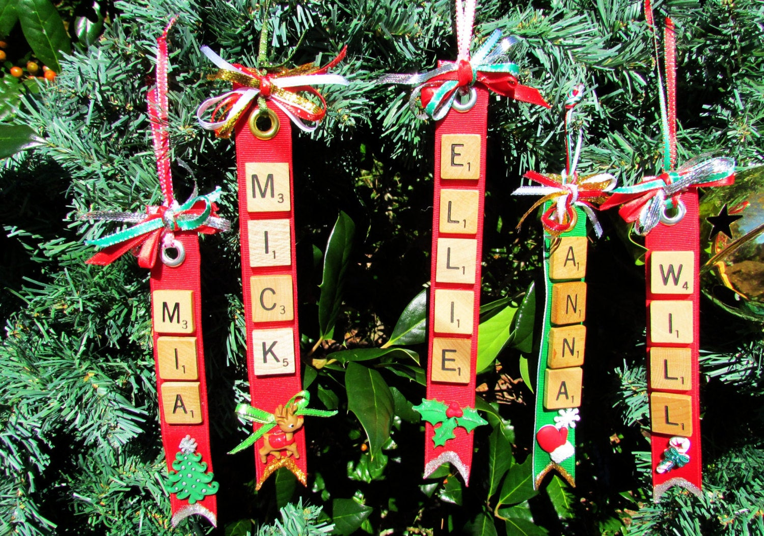 Scrabble Tile Christmas Ornaments
 Personalized Scrabble Tile Christmas Ornament by NansonCrafts