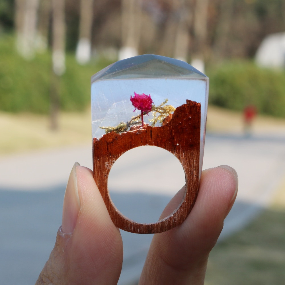 Secret Wood Rings DIY
 Fimme 2018 Designer Wooden Ring with Rose Blossom DIY Ring
