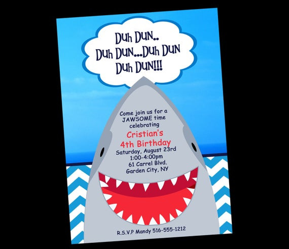 Shark Birthday Invitations
 Shark Birthday Invitation Printable or Printed Shark
