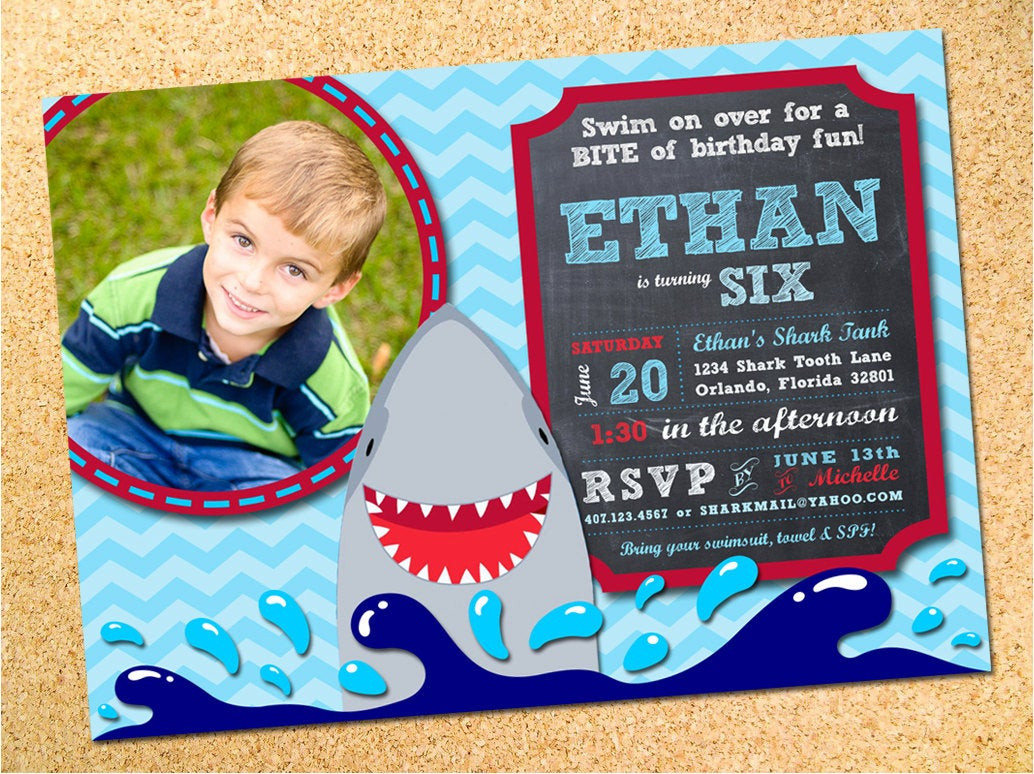 Shark Birthday Invitations
 Shark Birthday Party Invitation by OwenandSally on Etsy