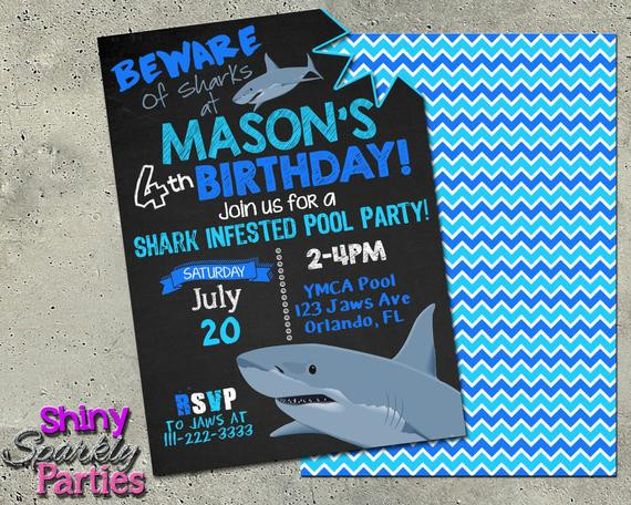 Shark Birthday Invitations
 SHARK BIRTHDAY INVITATION Printable Shark Pool Party