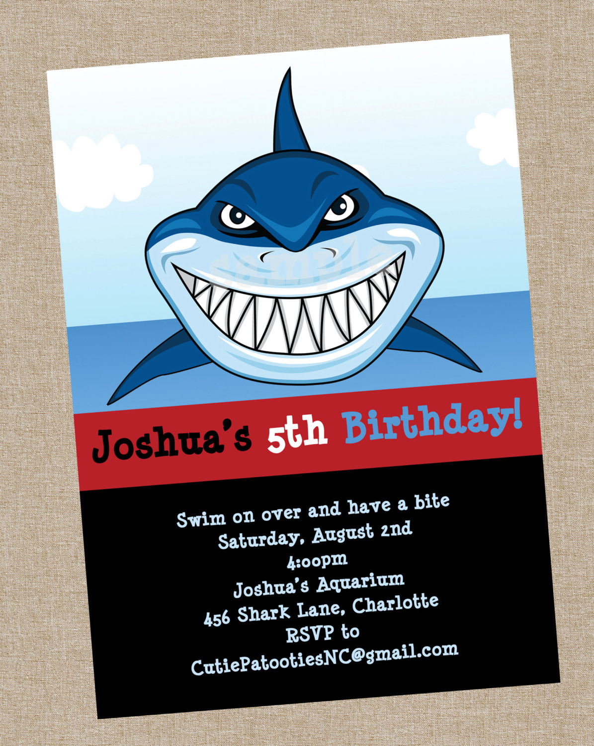 Shark Birthday Invitations
 Shark Birthday Invitation Printable or Printed Shark Party